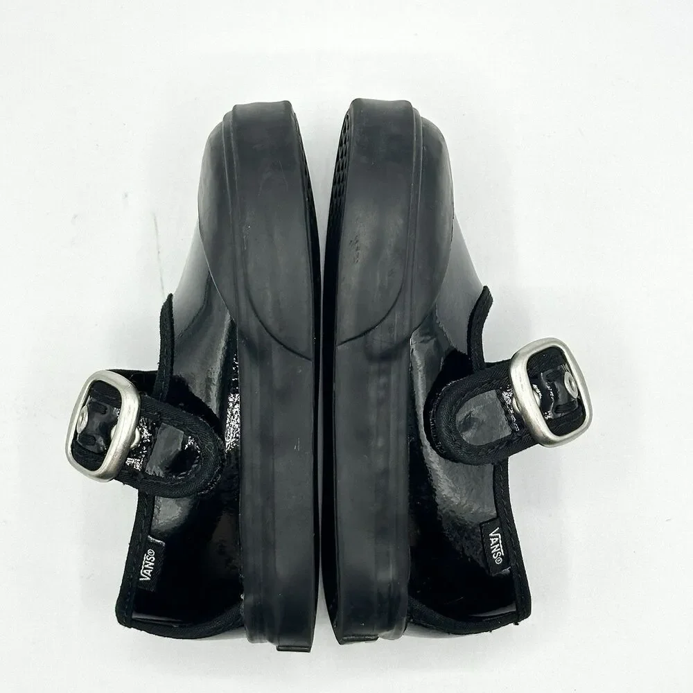 Vans Mary Jane Toddler Size 6 Black Gothic Shine Patent Leather Buckle Shoes